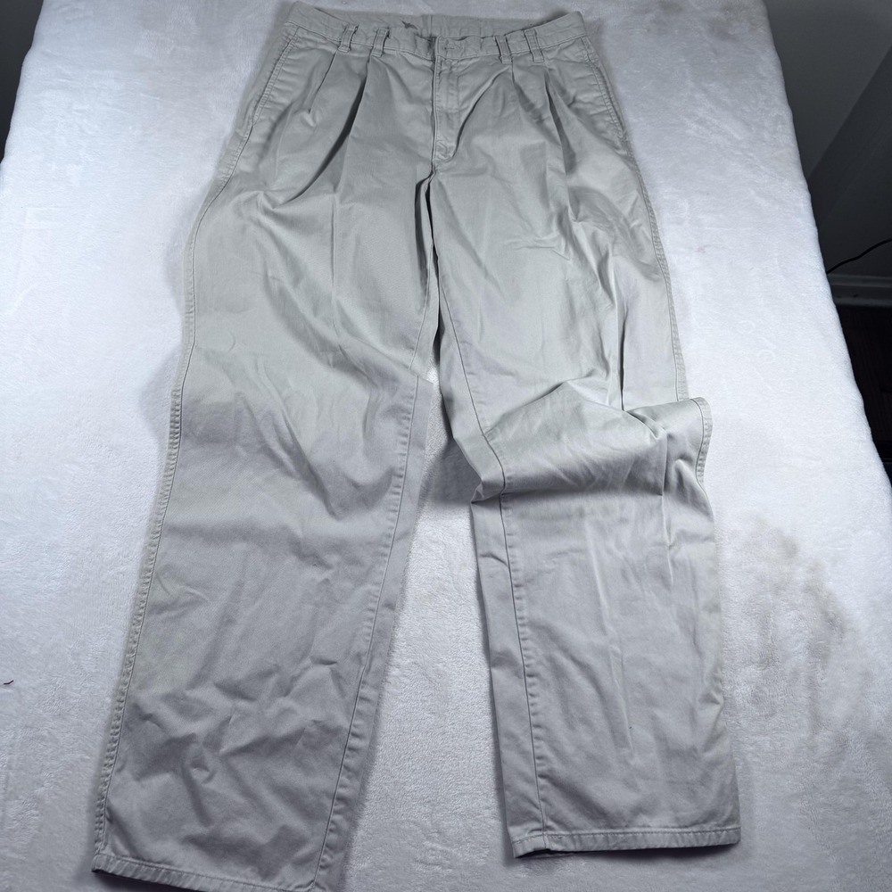 Eddie Bauer Chino Pants Mens 34x34 Khaki Pleated 100% Cotton Classic Fit Relaxed